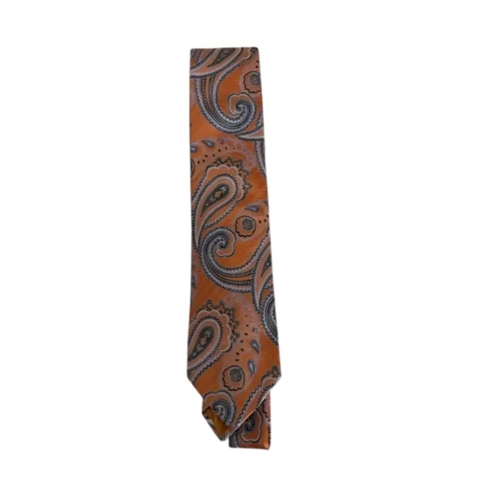 ETRO Silk Tie Mens Orange Paisley Luxury Designer Italy Classic Necktie